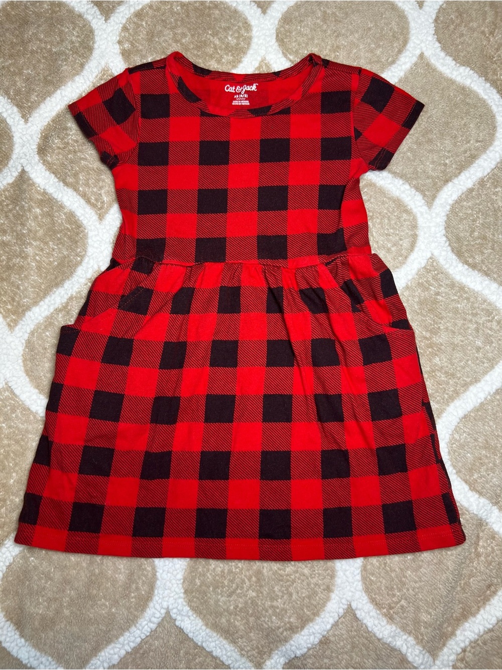 Cat & Jack Red and Black Buffalo Plaid Short-Sleeve Dress